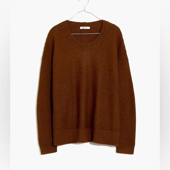 ⭐️ Madewell Greensboro Button-back Ribbed Sweater Heather Cinnamon Brown LARGE - Picture 4 of 13